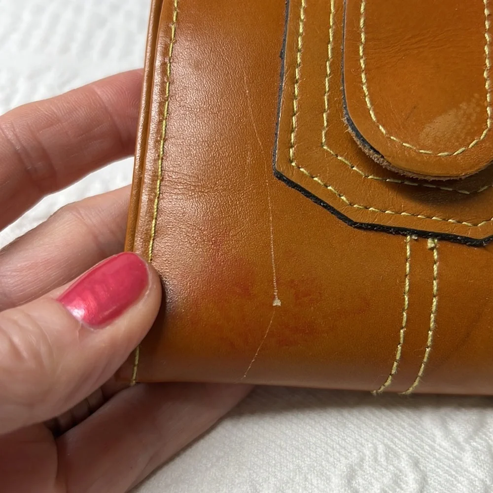 ⭐️🌸Vintage leather bifold wallet plastic picture slots coin purse boho retro - Picture 10 of 12